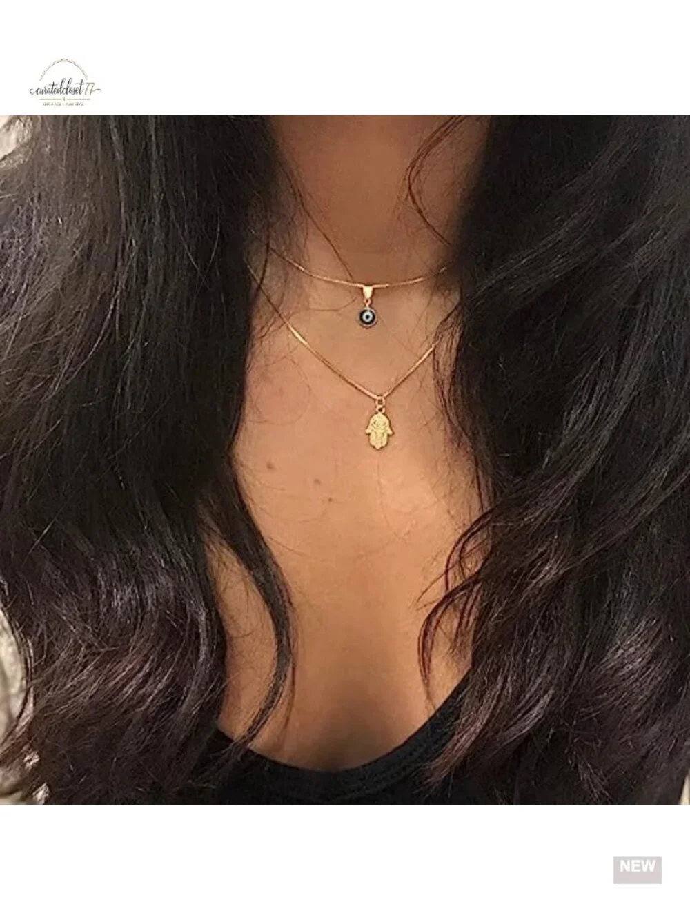 14K Gold Plated Evil Eye Necklace Blue CZ Pendant Delicate Lucky Protection